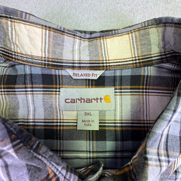 Carhartt Mens 3XL Relaxed Fit Plaid Short Sleeve Work Shirt Blue Brown - Picture 3 of 9